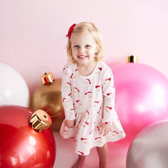Mud Pie Little Girls' Holiday Christmas Pink Vintage Santa Dress - Picture 2 of 4